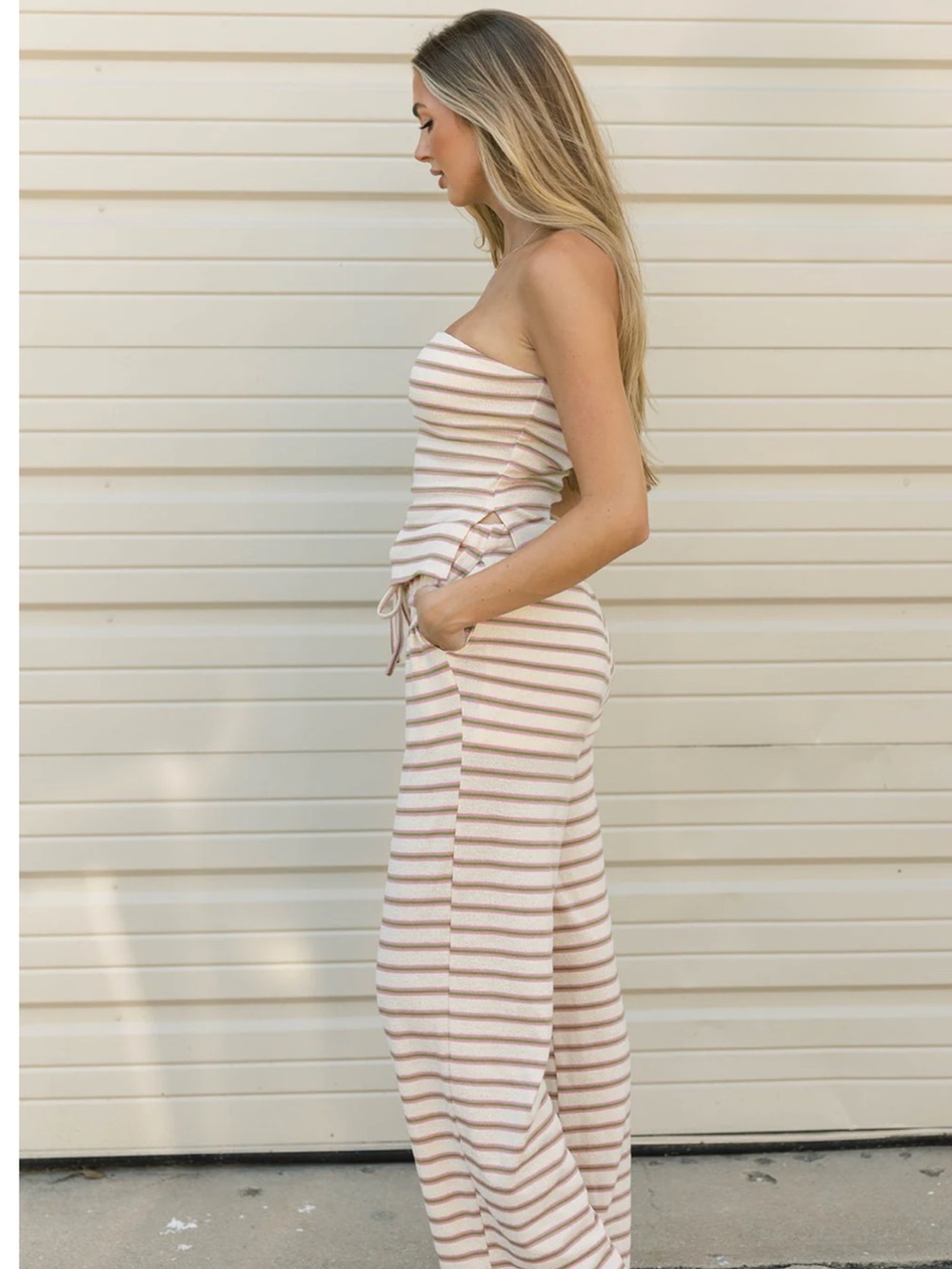 Worth Co. Jennifer Striped Tube Top in Cream/Pink/Green Lawrence Wide Leg SET